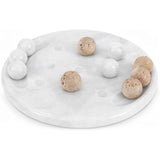 Marble Tic Tac Toe game set with black and white marble pieces on travertine board with white background – Speshstones