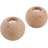 Medium Travertine marble tea light candle holders set of 2 with white background