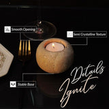 Medium Travertine tea light candle holder showing key features including size, material, and finish