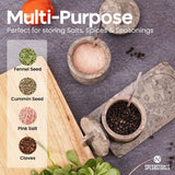 Oceanic marble spice jars with tray storing pink salt and black pepper – perfect for spices, seasonings, and kitchen storage