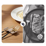 Natural brown marble chopstick rests used as knife rest and fork rest on wooden dining table beside pasta dish — marble knife rest keeps cutlery off table surface compared to cutlery resting directly on plate — natural stone dining accessory by Speshstones