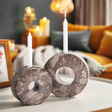 Oceanic marble candle holders used as living room table decor