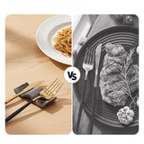 Oceanic marble chopstick rests used as knife rest and fork rest on wooden dining table beside pasta dish — marble knife rest keeps cutlery off table surface compared to cutlery resting directly on plate — natural stone dining accessory by Speshstones