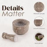 Close-up showing premium texture, smooth rim, and felt bottom of Speshstones marble mortar