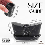 Size dimensions for salt and pepper shakers with tray in black