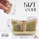 Size dimensions for salt and pepper shakers with tray in green
