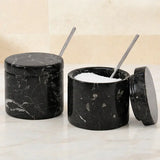 Marble Salt Cellar With Lid and Spoon 3 Stone Seasoning Containers For Countertop