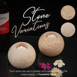 Small travertine tea light candle holder sets displayed to show texture variations