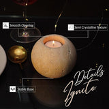 Small Travertine tea light candle holder showing key features including size, material, and finish