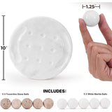 Size guide for marble tic tac toe board and game pieces with measurements
