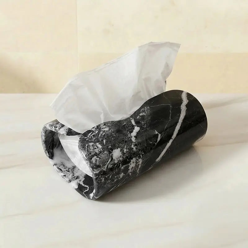 Marble Tissue Box Cover  Rectangle Stone Holder for Facial Tissues and Paper Napkin - Decorative Countertop Organizer for Bathroom, Office, Aesthetic Room & Home Decor