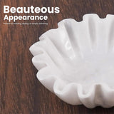 Top view of 6 inches white ruffle marble bowl with scalloped edges used as a stylish tabletop decor or centerpiece