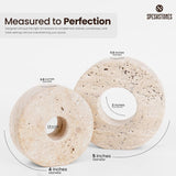 Size chart showing 5-inch height and diameter of travertine candle holders