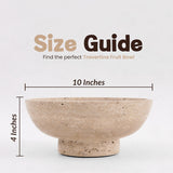 Size guide showing dimensions of the travertine fruit dish in inches
