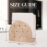 Size guide showing dimensions of travertine marble napkin holder with holes for kitchen and bathroom use.