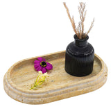 Travertine oval marble tray with decorative items in white background
