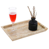 Travertine rectangular marble tray with decorative items in white background