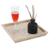 Travertine square marble tray with decorative items in white background
