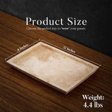 Size guide showing travertine tray dimensions for rectangular shape