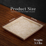 Size guide showing travertine tray dimensions for square shape