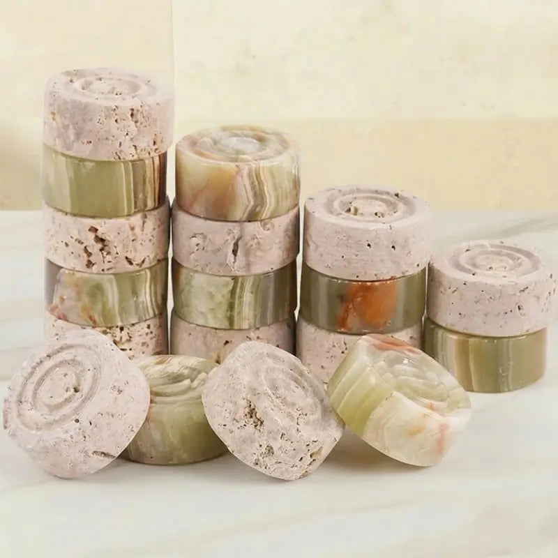 Checker Figures 1.25'' Green and Travertine Checkers Board Games in Outdoor Games