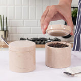 verona salt and pepper container set displayed on kitchen countertop