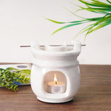 White Marble Candle-powered oil burner with felt bottom base and tealight inside
