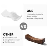 White marble chopstick rests vs wood chopstick rests comparison — natural marble material is easy to clean and durable while wood is susceptible to corrosion and has short service life — stone chopstick holder by Speshstones
