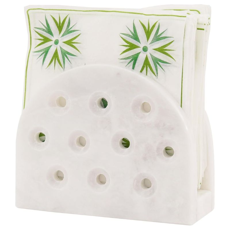 White marble napkin and tissue holder for bathroom and kitchen table with white background