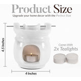 Dimensions and size chart for white marble oil burner and wax warmer