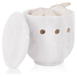 white marble travertine garlic keeper made from natural stone for kitchen counter storage