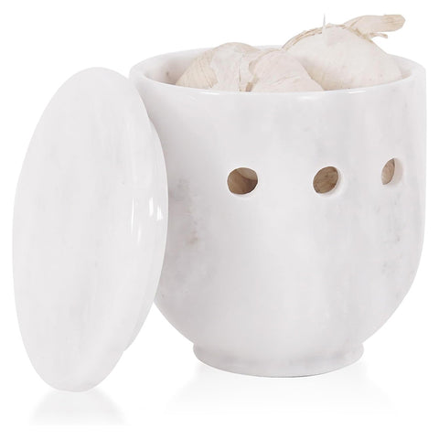 Travertine Garlic Keeper – Natural Marble Garlic Holder for Kitchen Counter