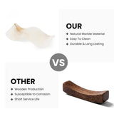 White onyx marble chopstick rests vs wood chopstick rests comparison — natural marble material is easy to clean and durable while wood is susceptible to corrosion and has short service life — stone chopstick holder by Speshstones