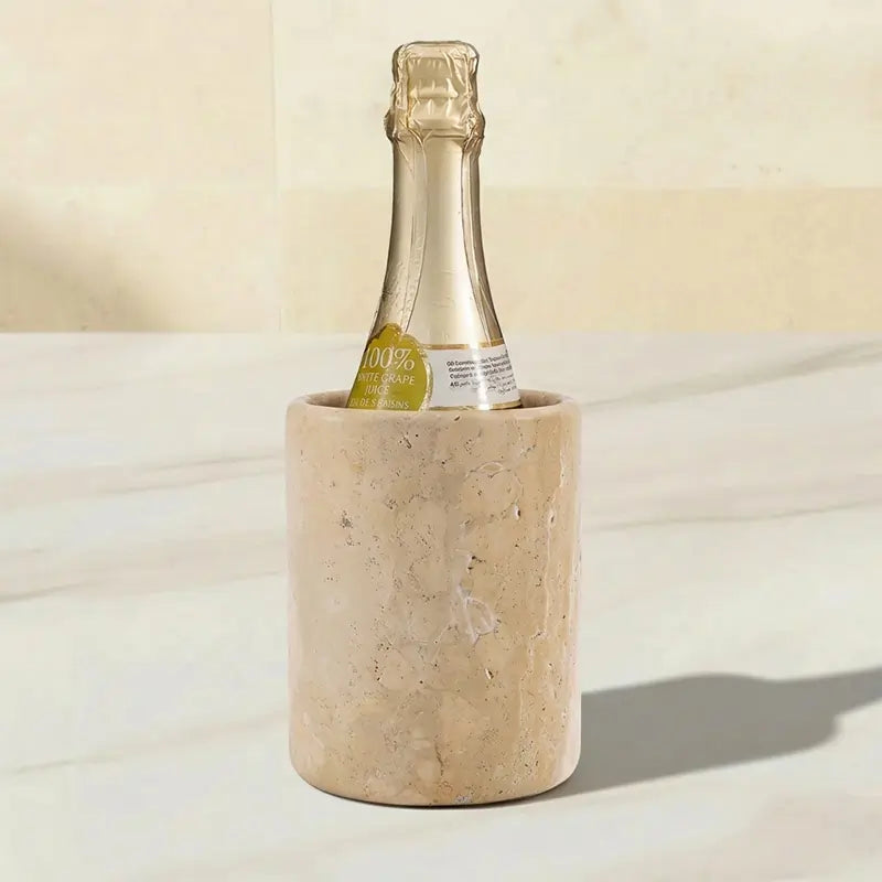 Travertine Wine Bottle Cooler - Marble Wine Holder and Chiller for Table